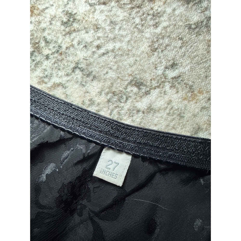 Vintage Black Satin Floral Polka Dot Jacquard Lace Trim Half Slip Skirt 27 Inch - Picture 3 of 6